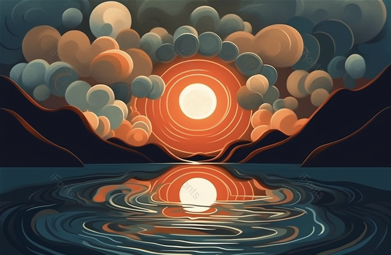 满月夜晚星空平静湖面的月亮倒影,插画/手绘图,插画/手绘图库,插画/手绘图下载,插画/手绘